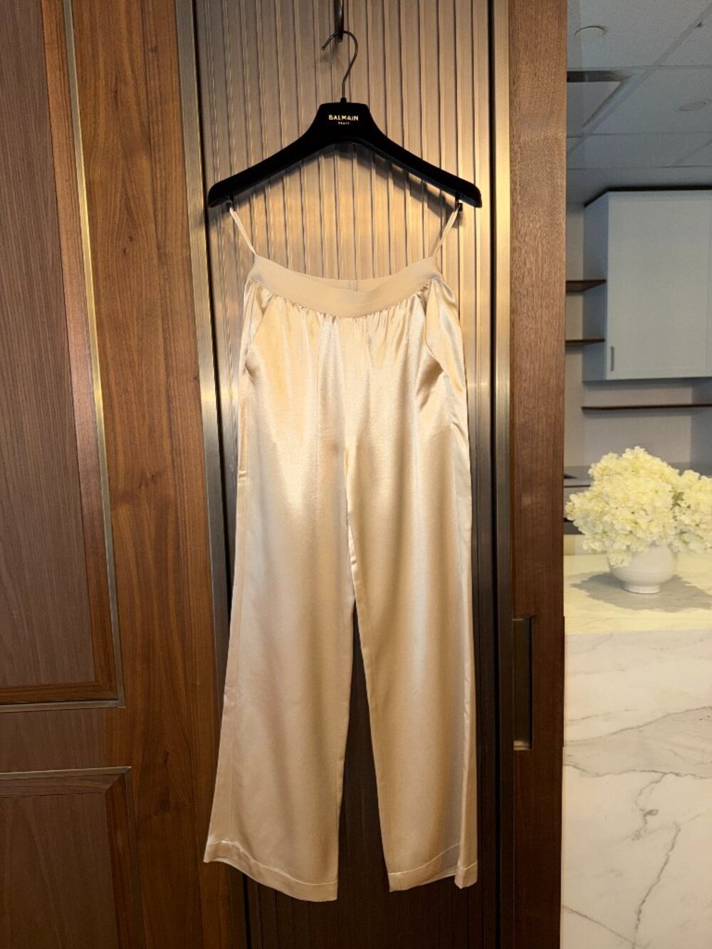Champagne Gold Satin Wide Leg Pants | Elevated Lounge Wear
